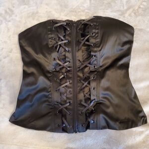 Charlotte Russe Black Bustier Top Womens MEDIUM Zip Front Corset Y2K Goth Coquet
